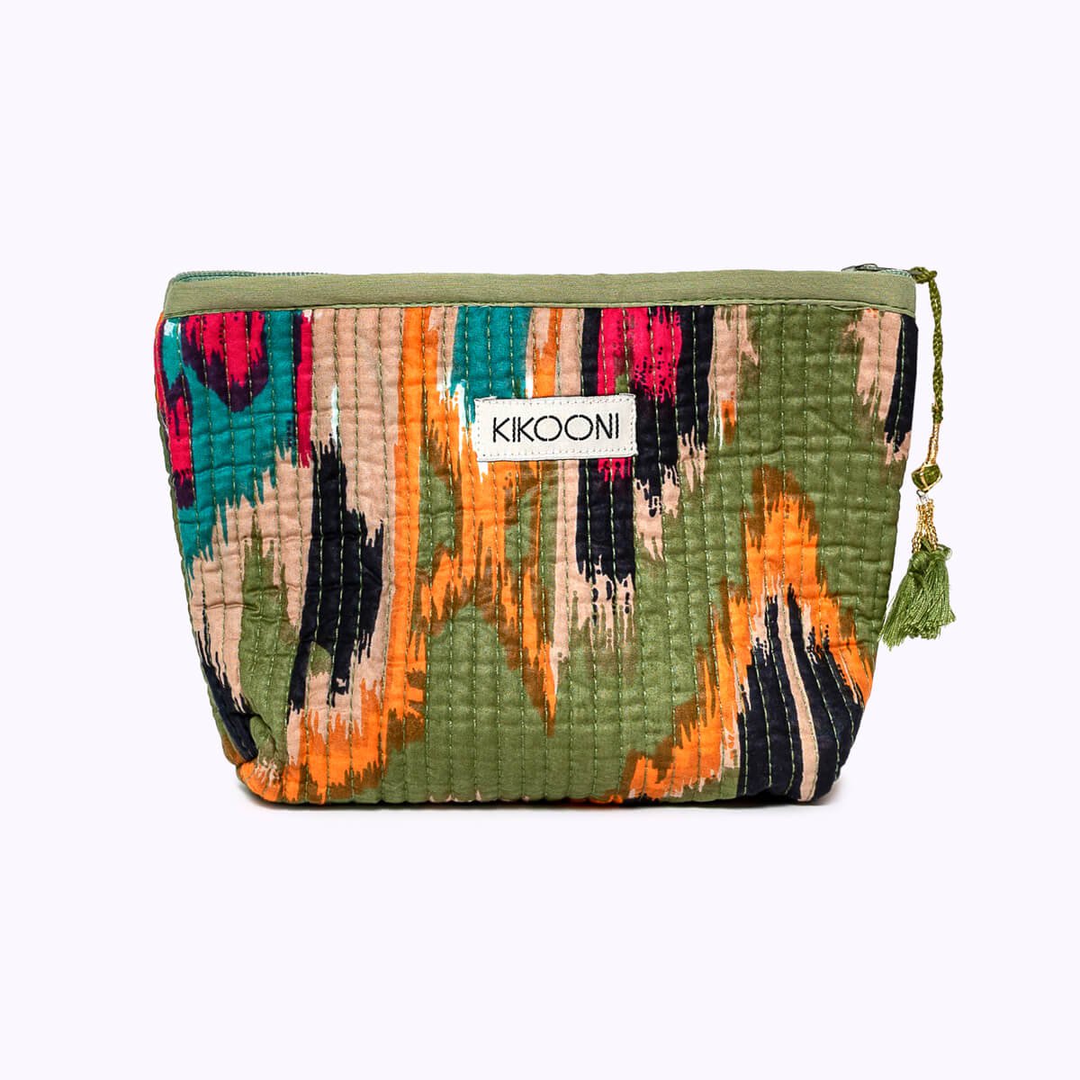 KIKOONI Handgemaakte Everyday toillettas "Green Ikat"