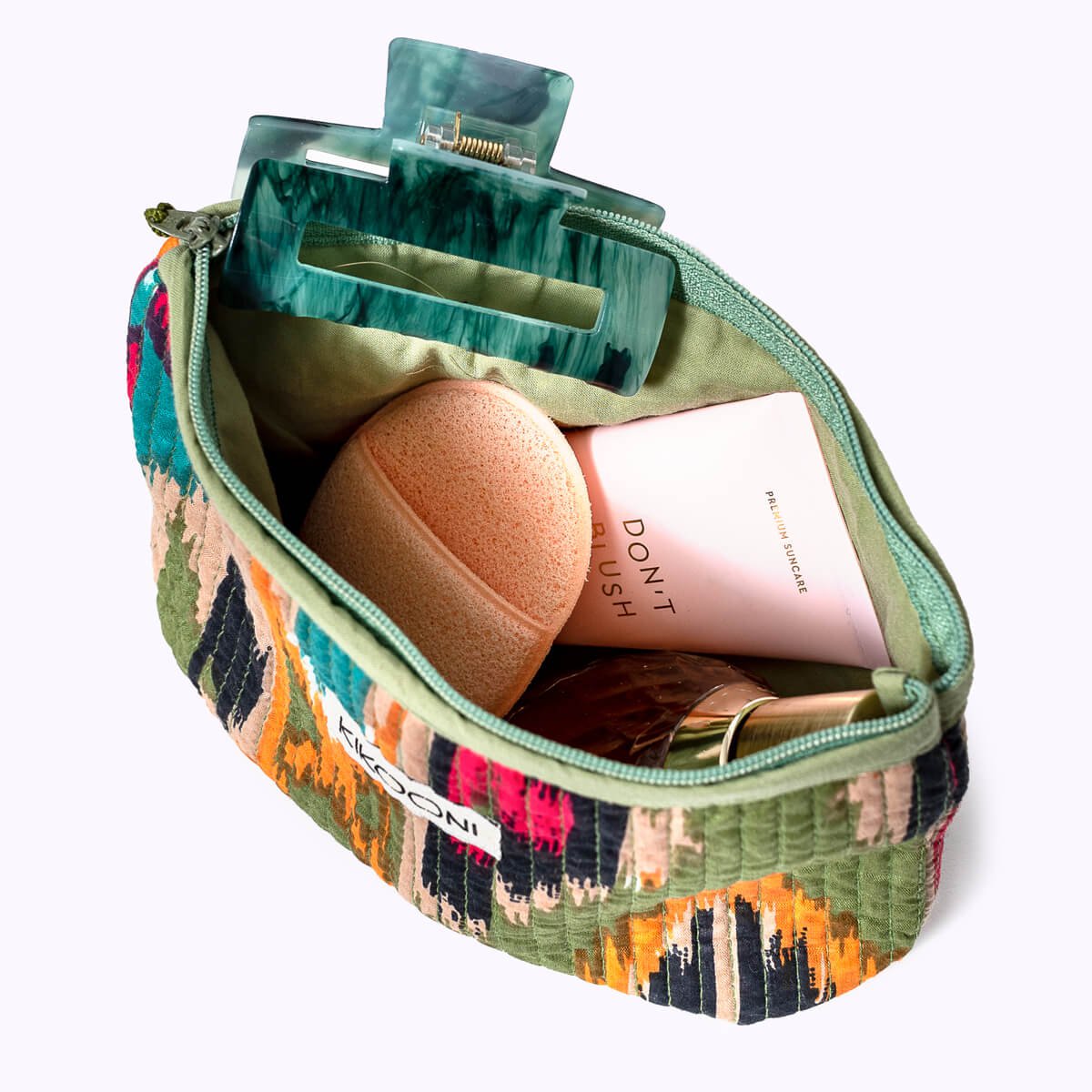 KIKOONI Handgemaakte Everyday toillettas "Green Ikat"