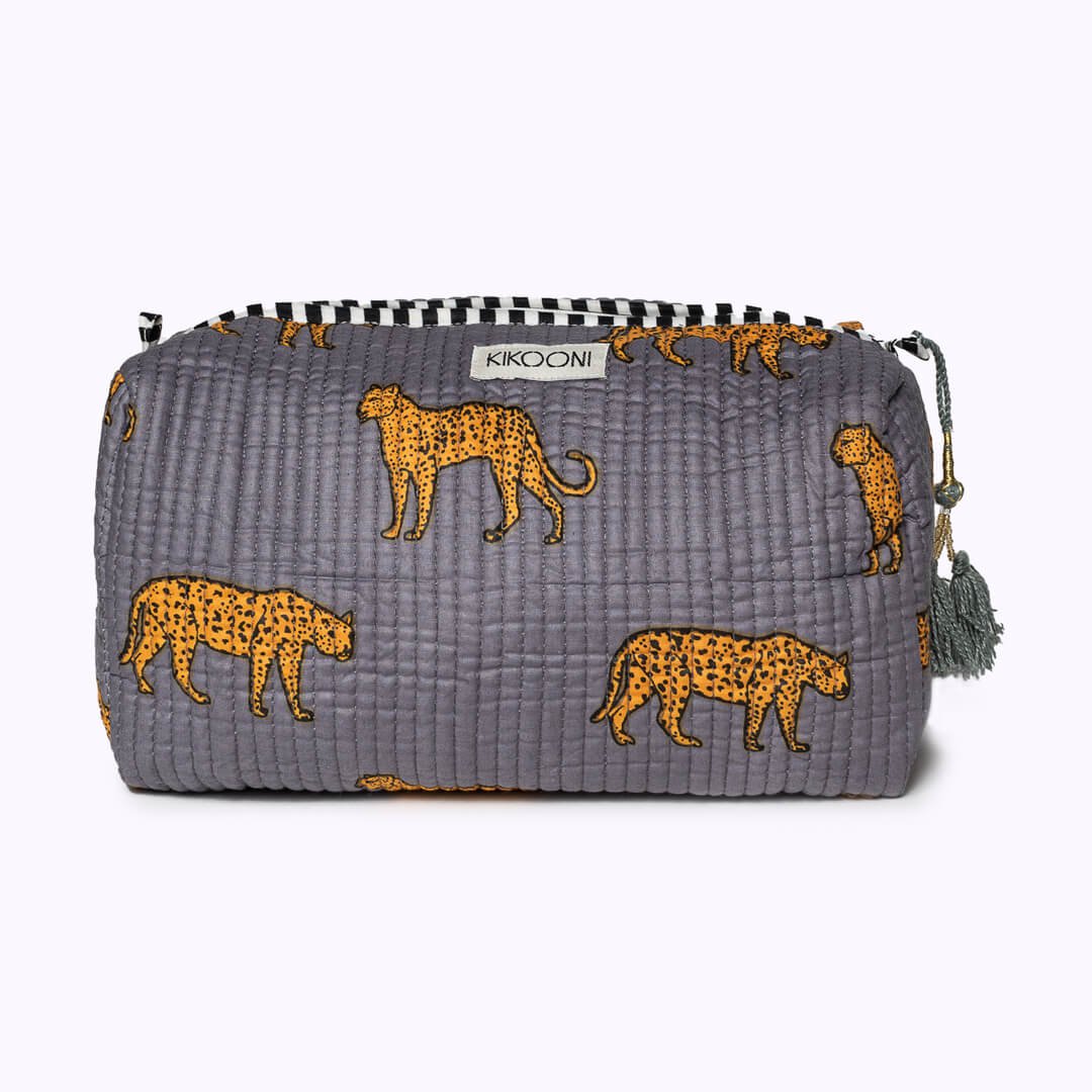 KIKOONI Handgemaakte Toilettas "Gray Leopard"