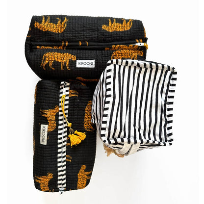 Set zwarte en witte katoenen tassen met tijgerprint en strepen, merk Kikooni