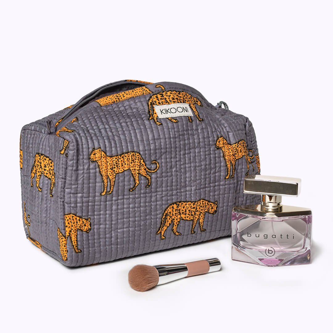 KIKOONI Handgemaakte Toilettas "Gray Leopard"